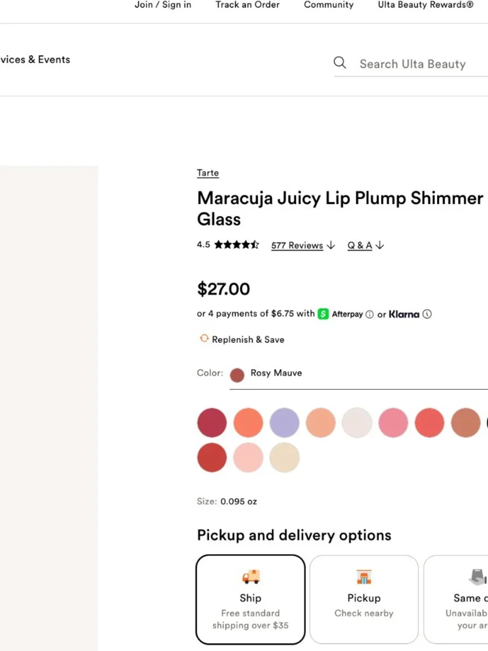 tarte Maracuja Juicy Lip Plump Shimmer Glass – Rosy Mauve / Balm/Gloss/Color NIB